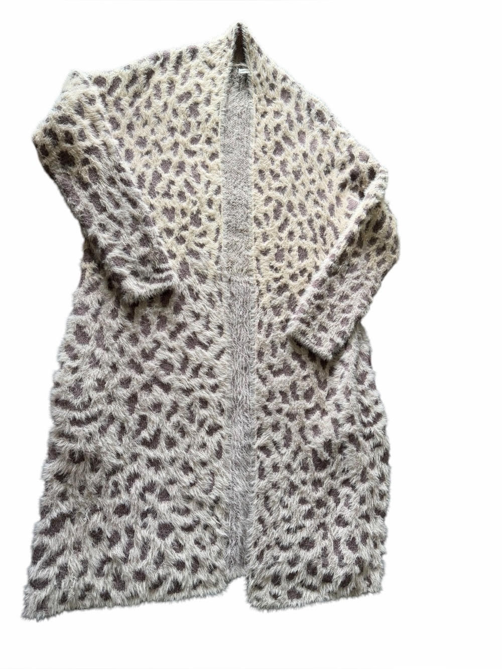 Cozy Leopard Print long Fuzzy Cardigan — light purple & Cream